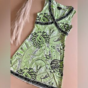 Tahari Lime Green Paisley Print Sleeveless Dress